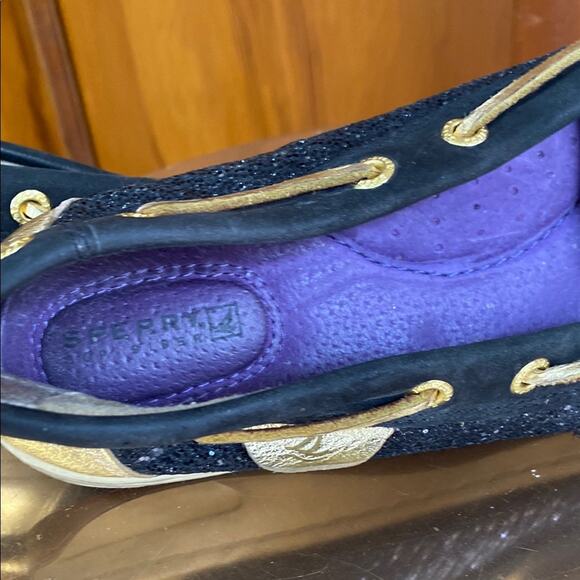 Sperry Black and Gold Boat Shoes Leather Laces - Picture 9 of 13